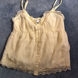 Hollister Cream Lace-Trim Button Front Cami Top
